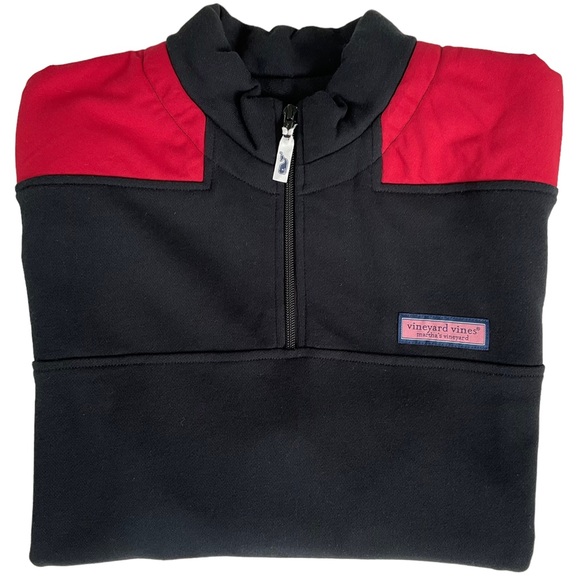 Vineyard Vines 1/4 Zip Pullover Sweatshirt Black Red Shirt Men’s M - Picture 9 of 16